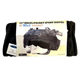 Traveler's Club 24” Sport Duffle Bag Travel Gym Black With Wet Pocket 24x13.5x12